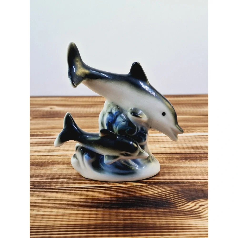 Vintage Miniature‎ Dolphin Set Of 2 Porcelain Figurine